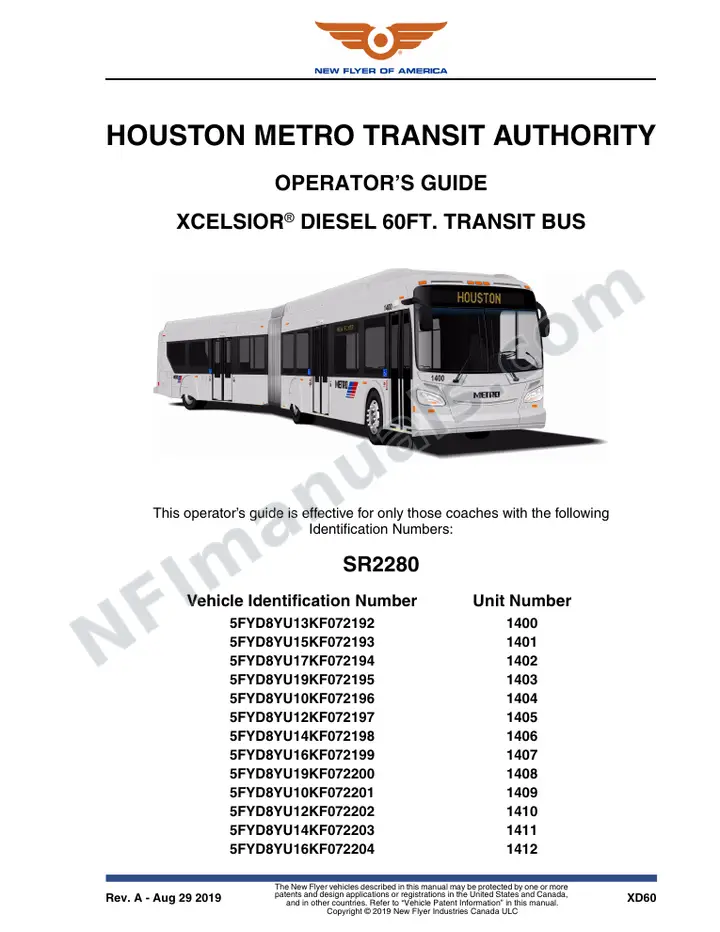 New Flyer XD60 Manual Package - Houston Metro Transit Authority included manual preview