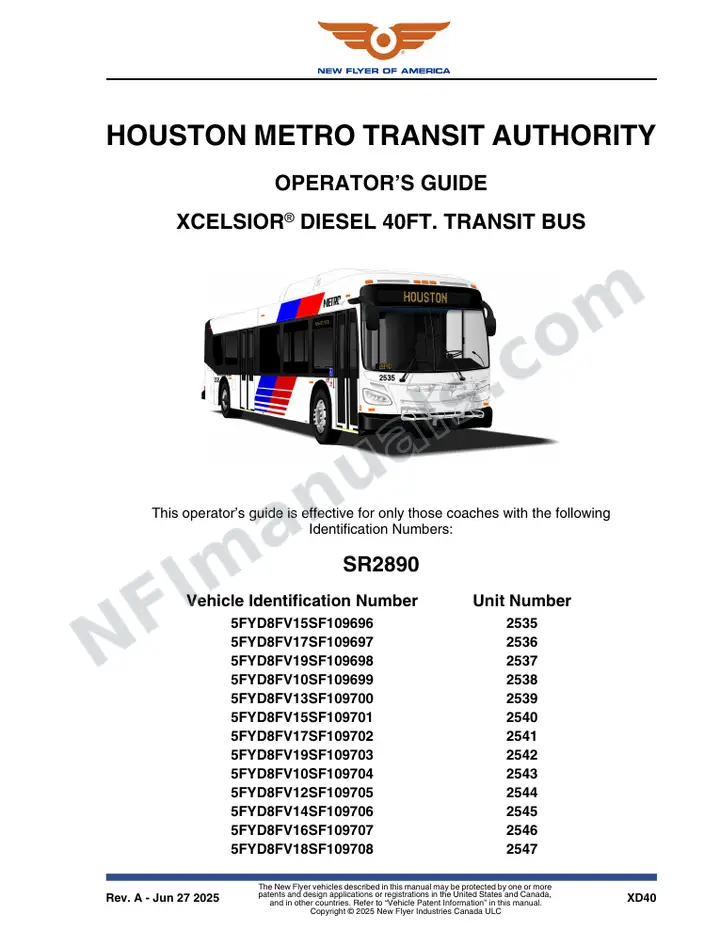 SR2890 Operator's Guide, Houston Metro Transit Authority first-page preview