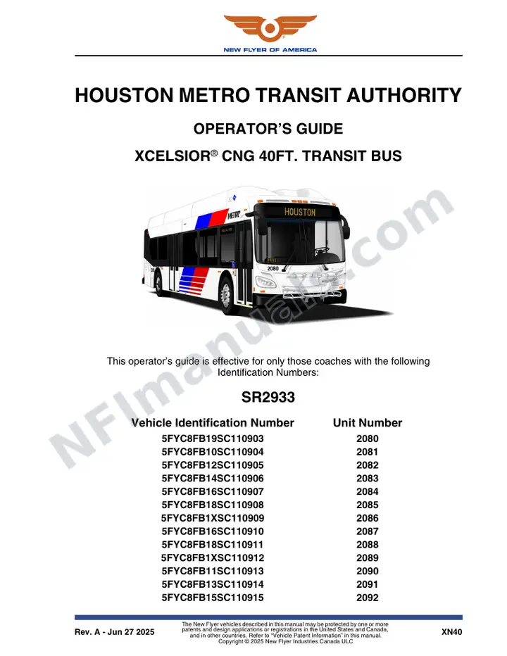SR2933 Operator's Guide, Houston Metro Transit Authority first-page preview