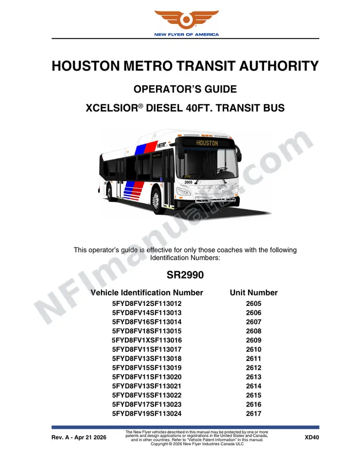 SR2990 Operator's Guide, Houston Metro Transit Authority first-page preview