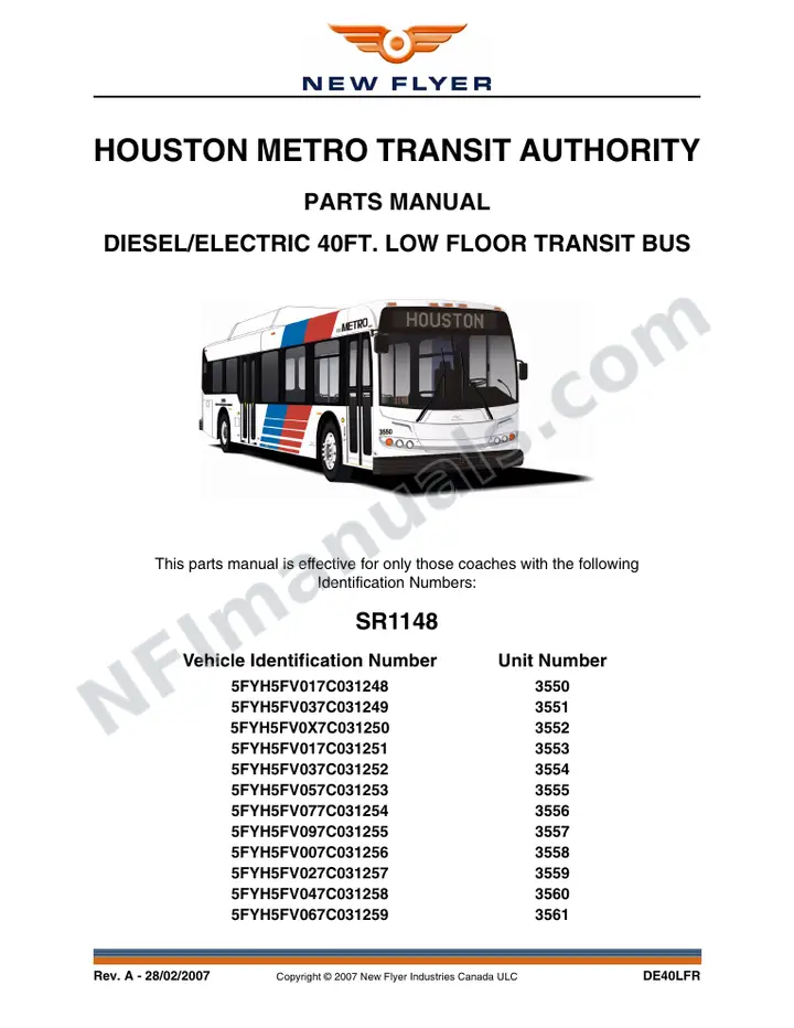 SR1148 Parts Manual, Houston Metro Transit Authority first-page preview