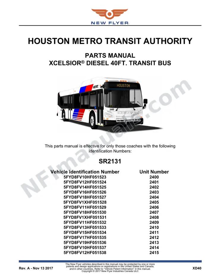 SR2131_2132 Parts Manual, Houston Metro Transit Authority first-page preview