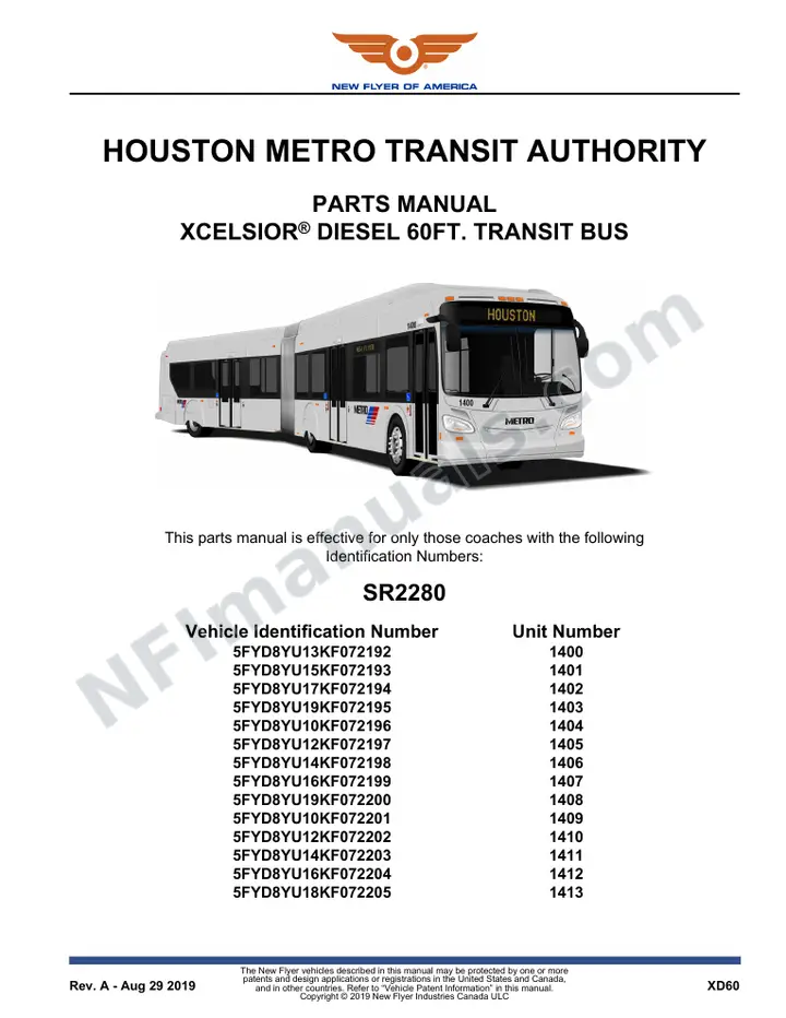 SR2280 Parts Manual, Houston Metro Transit Authority first-page preview