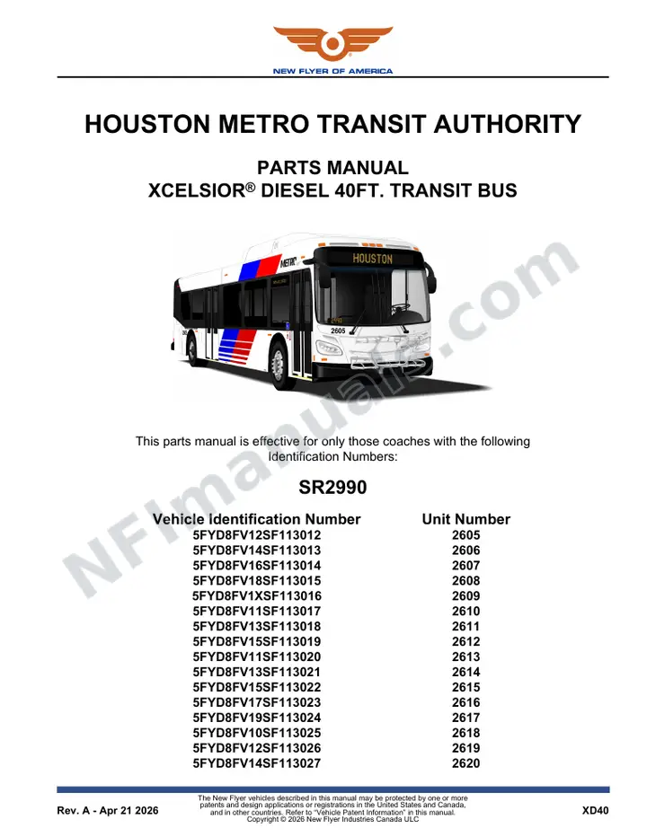 SR2990 Parts Manual, Houston Metro Transit Authority first-page preview
