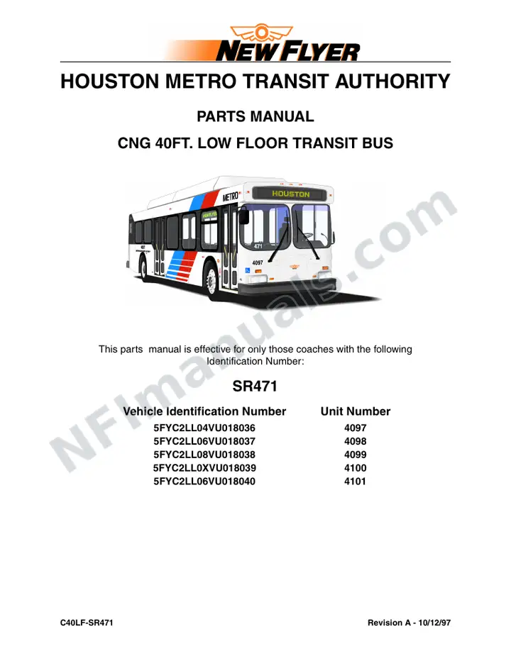 SR471 Parts Manual, Houston Metro Transit Authority first-page preview
