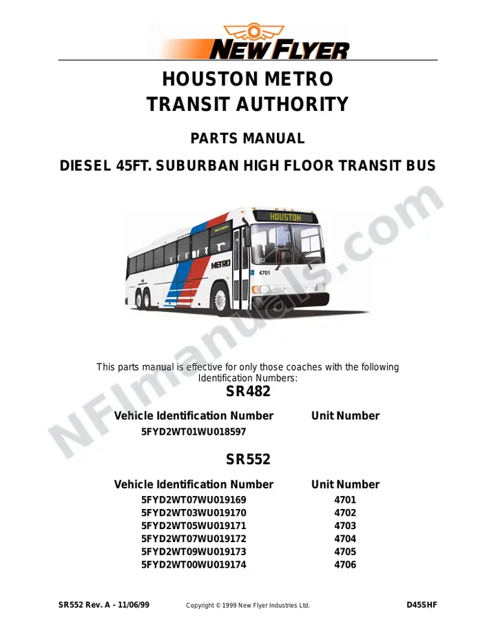 SR482/552 Parts Manual, Houston Metro Transit Authority first-page preview
