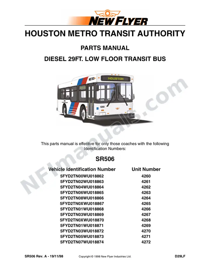 SR506 Parts Manual, Houston Metro Transit Authority first-page preview