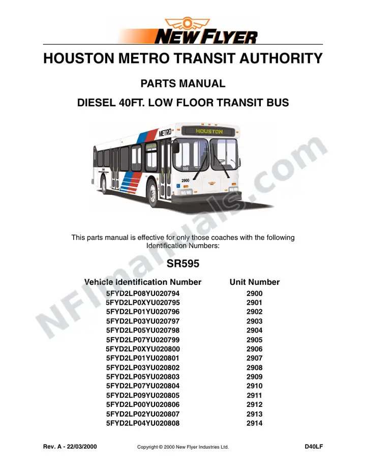 SR595 Parts Manual, Houston Metro Transit Authority first-page preview