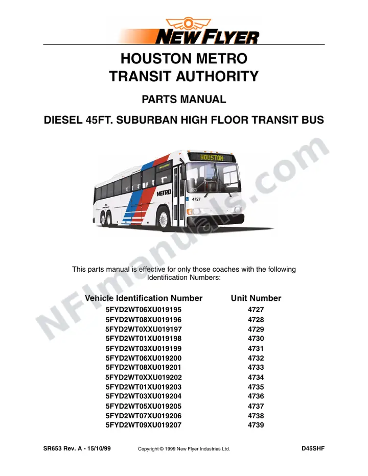 SR653 Parts Manual, Houston Metro Transit Authority first-page preview