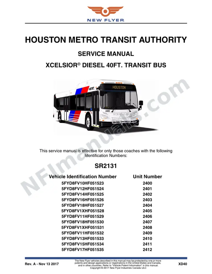 SR2131/2132 Service Manual, Houston Metro Transit Authority first-page preview