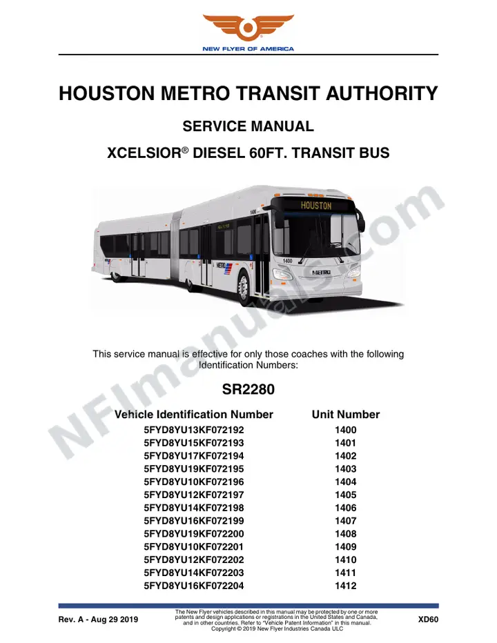 SR2280 Service Manual, Houston Metro Transit Authority first-page preview