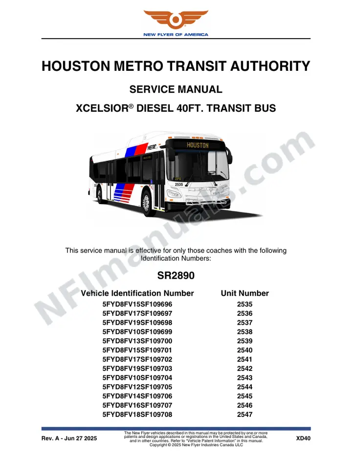 SR2890 Service Manual, Houston Metro Transit Authority first-page preview