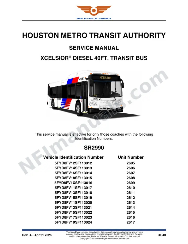 SR2990 Service Manual, Houston Metro Transit Authority first-page preview