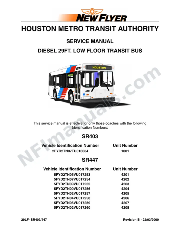 SR403/447 Service Manual, Houston Metro Transit Authority first-page preview