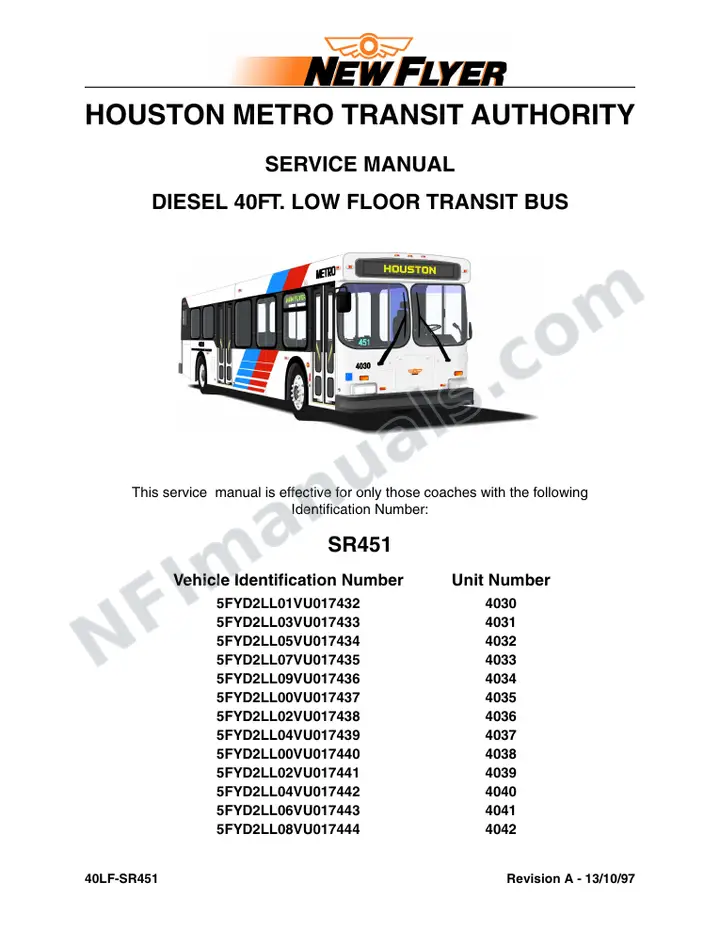 SR451 Service Manual, Houston Metro Transit Authority first-page preview