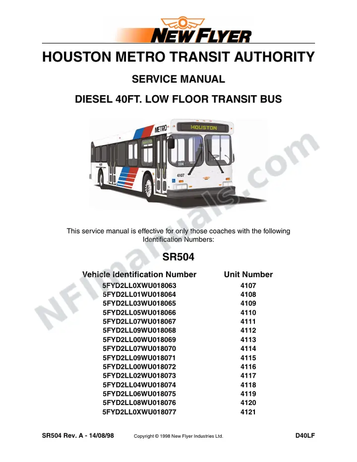 SR504 Service Manual, Houston Metro Transit Authority first-page preview