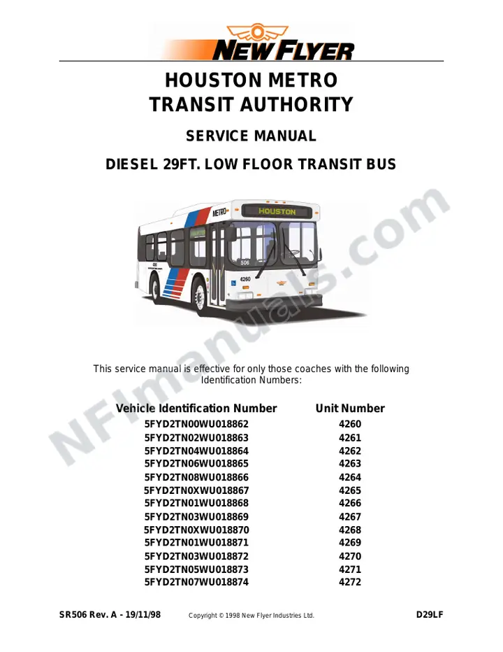 SR506 Service Manual, Houston Metro Transit Authority first-page preview