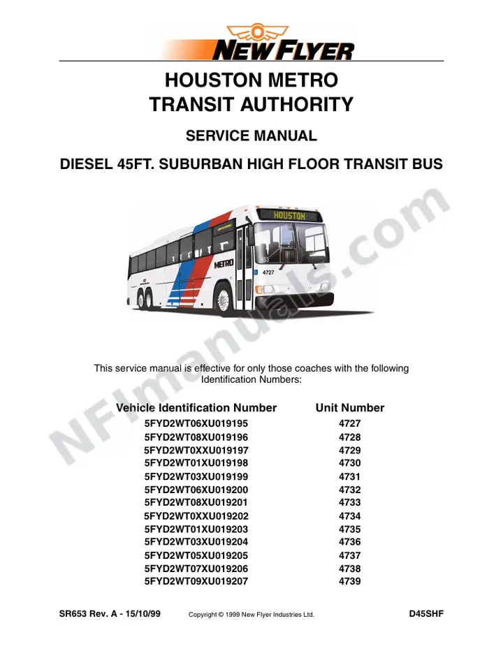 SR653 Service Manual, Houston Metro Transit Authority first-page preview