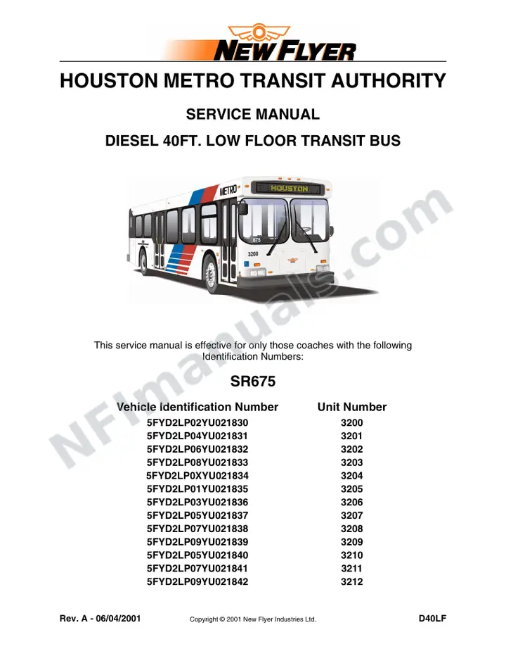 SR675 Service Manual, Houston Metro Transit Authority first-page preview