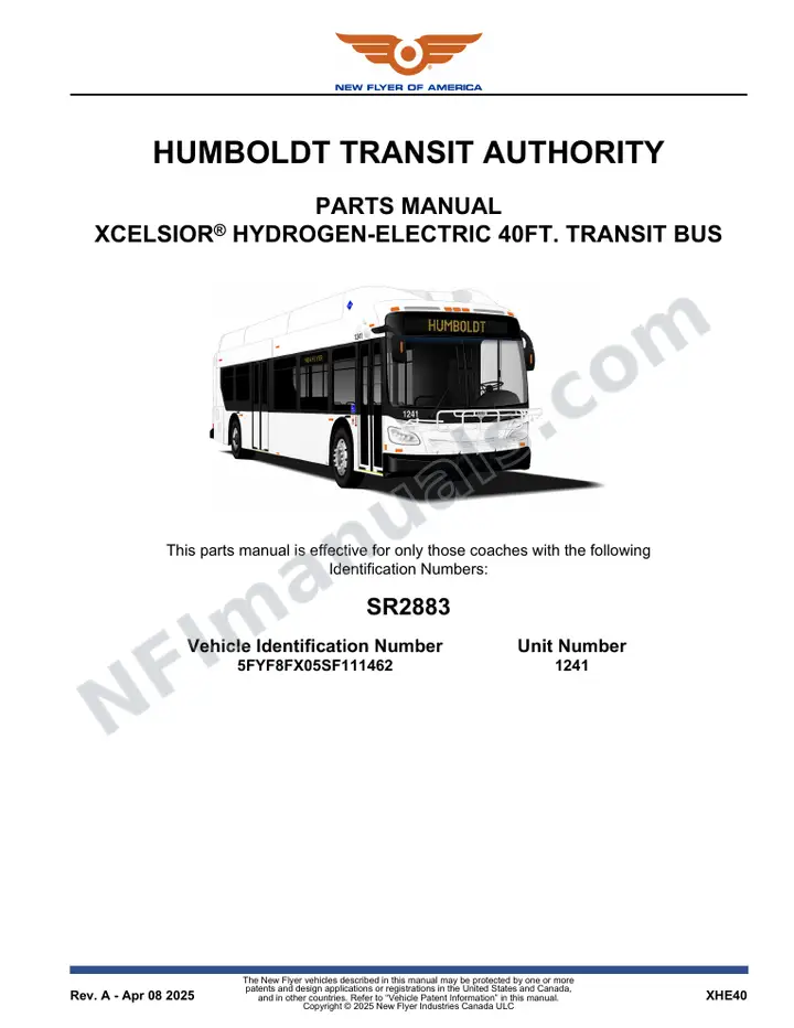 SR2883 Parts Manual, Humboldt Transit Authority first-page preview