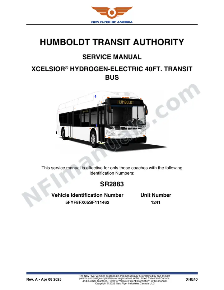 SR2883 Service Manual, Humboldt Transit Authority first-page preview