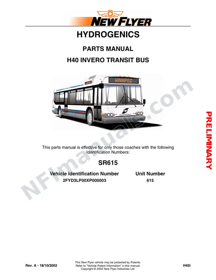 SR615 Parts Manual, Hydrogenics first-page preview