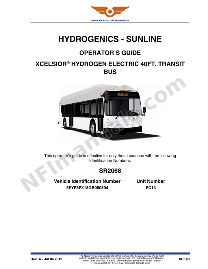 New Flyer XHE40 Manual Package - Hydrogenics - Sunline included manual preview