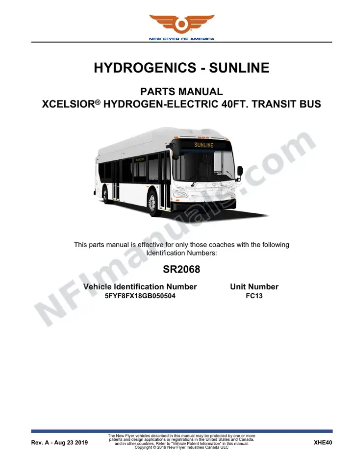 SR2068 Parts Manual, Hydrogenics - Sunline first-page preview