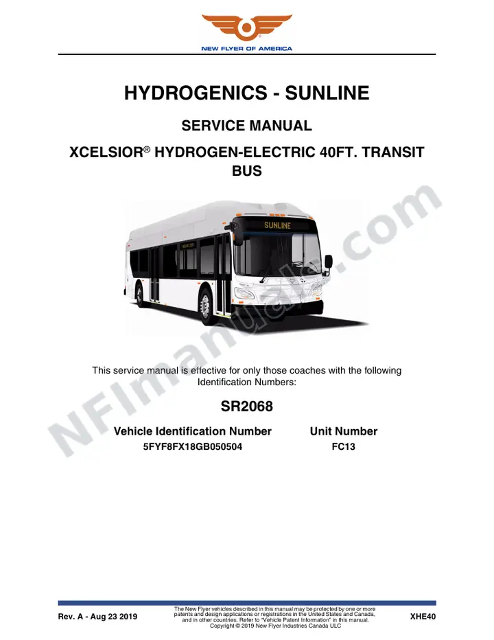 SR2068 Service Manual, Hydrogenics - Sunline first-page preview