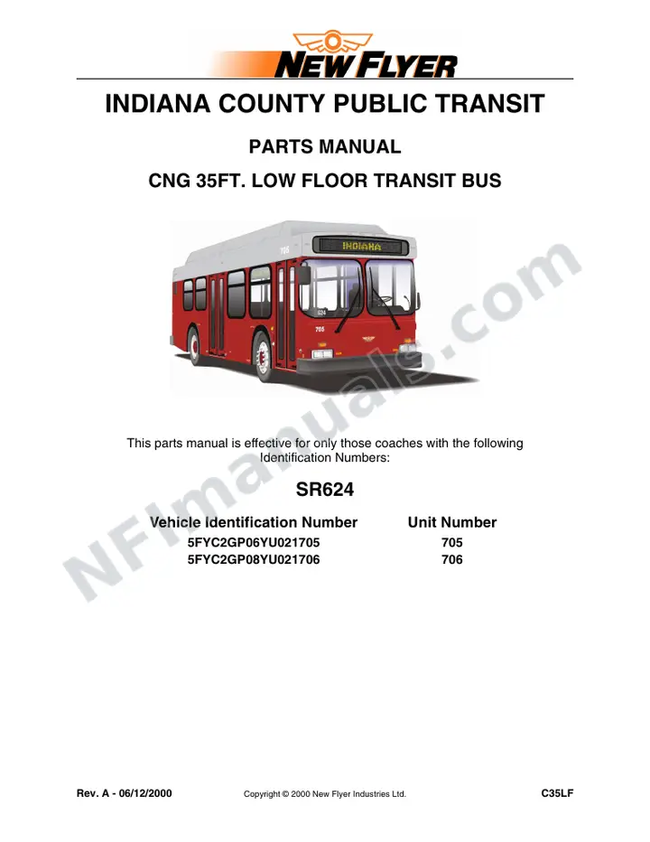 SR624 Parts Manual, Indiana County Public Transit first-page preview