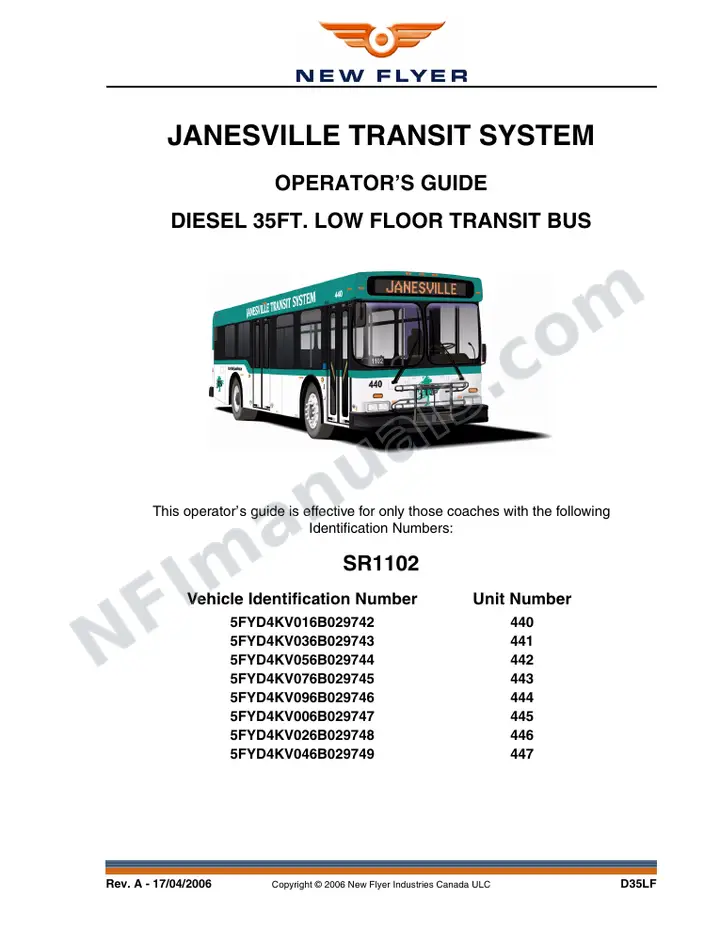 New Flyer D35LF Manual Package - Janesville Transit System included manual preview