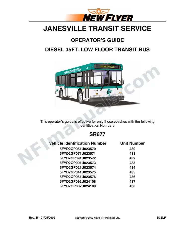 SR677 Operator's Guide, Janesville Transit Service first-page preview