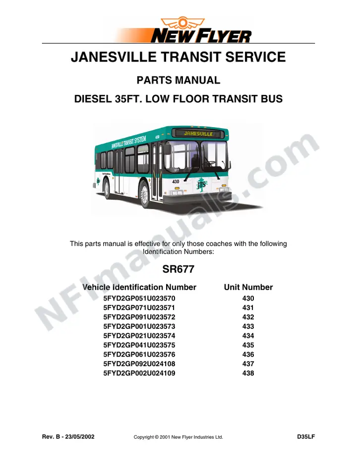 SR677 Parts Manual, Janesville Transit Service first-page preview