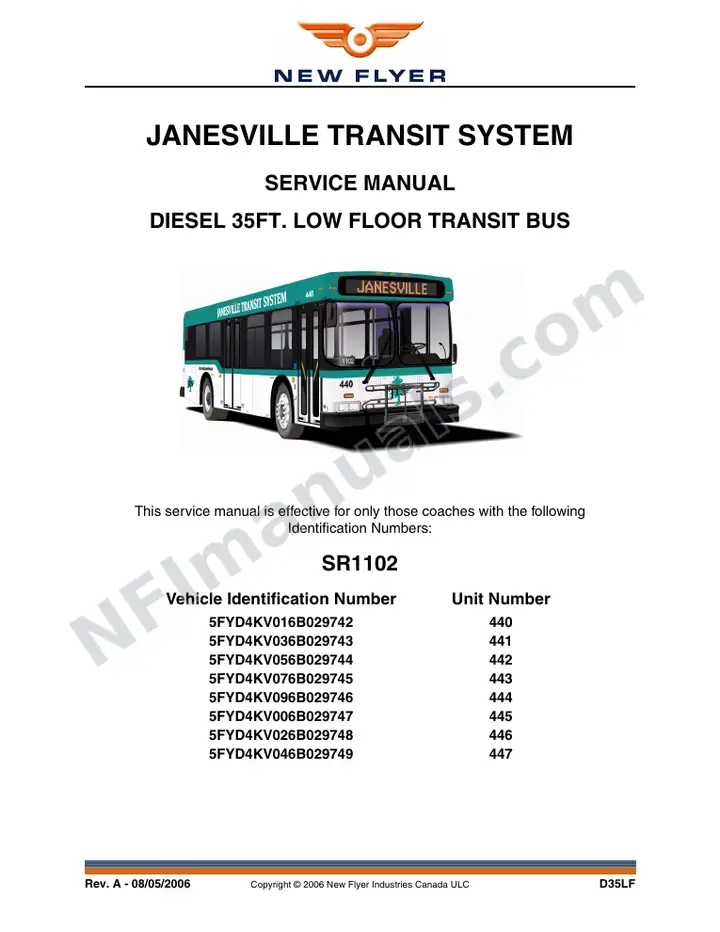 SR1102 Service Manual, Janesville Transit System first-page preview