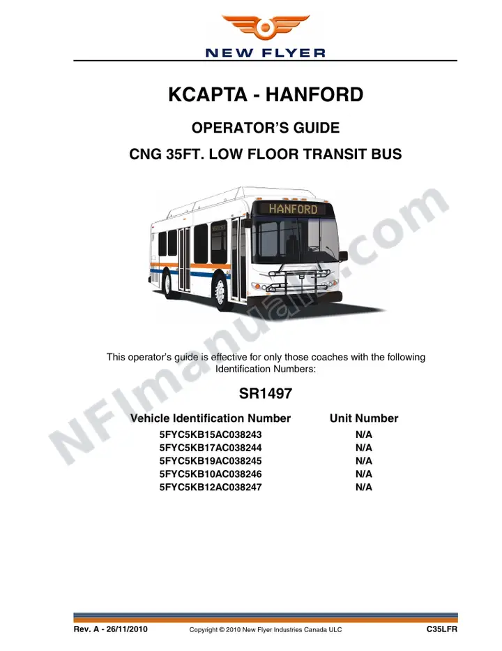New Flyer C35LFR Manual Package - KCAPTA - Hanford included manual preview