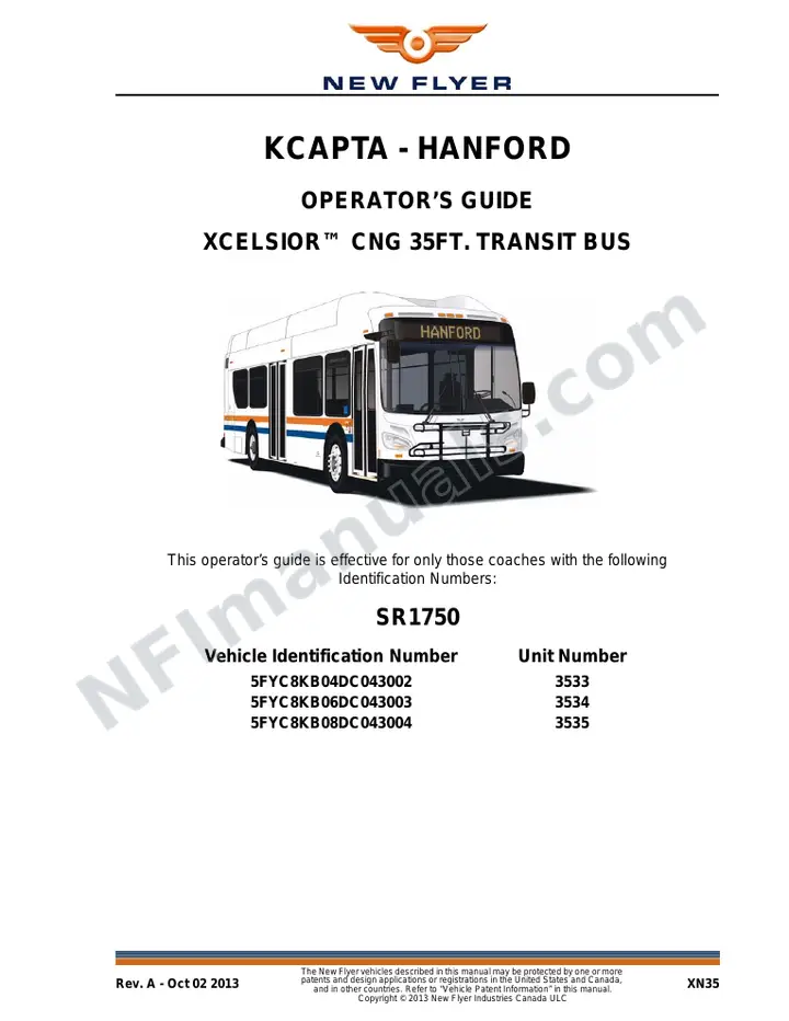 New Flyer XN35 Manual Package - KCAPTA - Hanford included manual preview