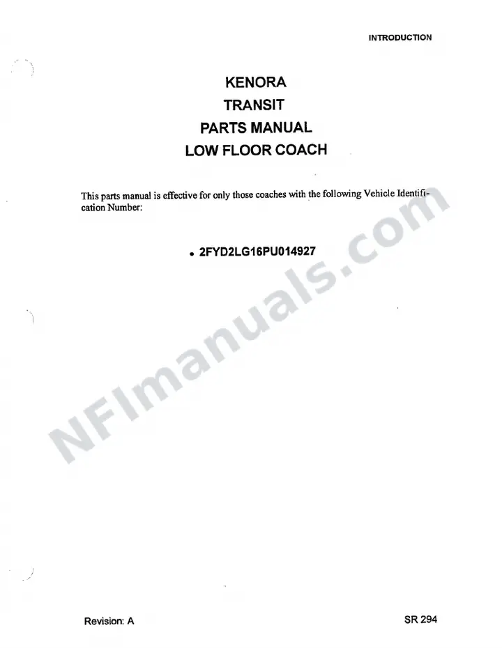SR294 Parts Manual, Kenora Transit first-page preview