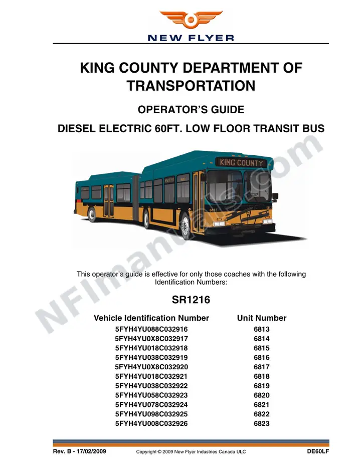 New Flyer DE60LF Manual Package - King County Department of Transportation included manual preview