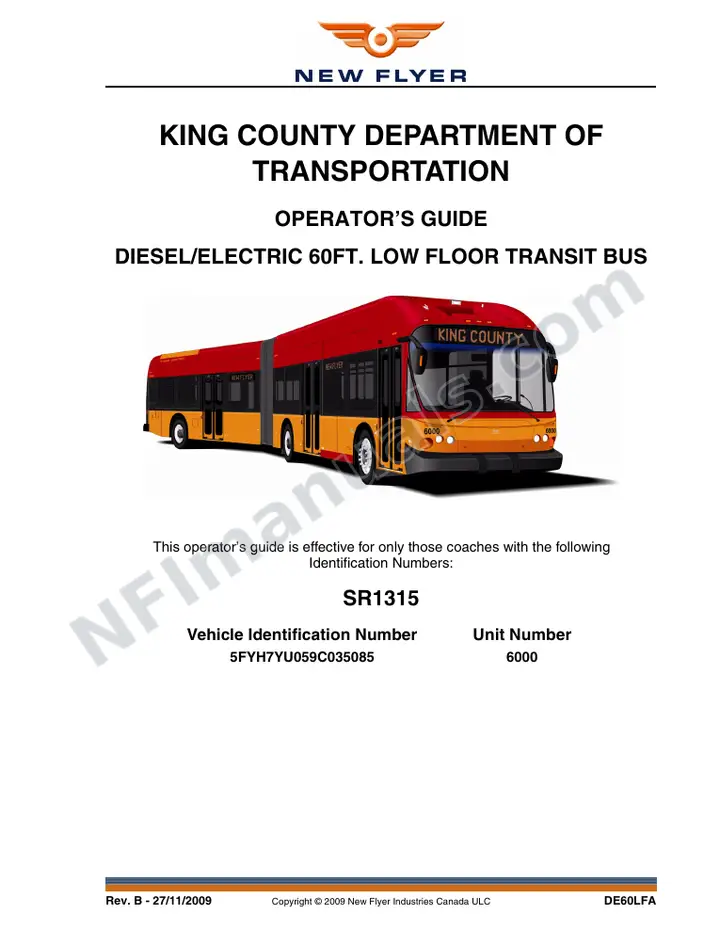 New Flyer DE60LFA Manual Package - King County Department of Transportation included manual preview