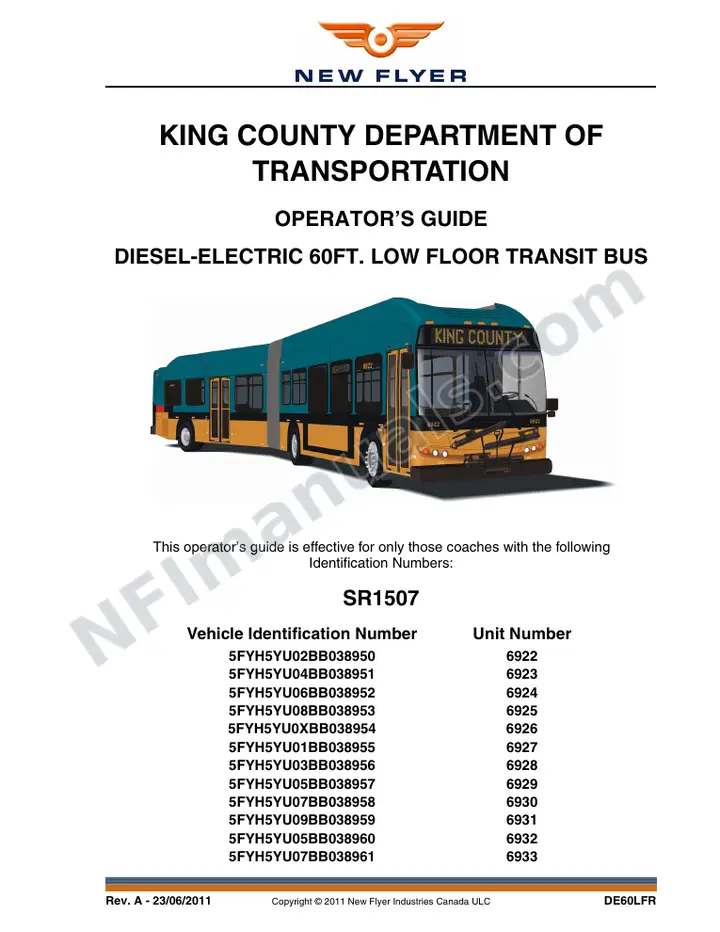 New Flyer DE60LFR Manual Package - King County Department of Transportation included manual preview