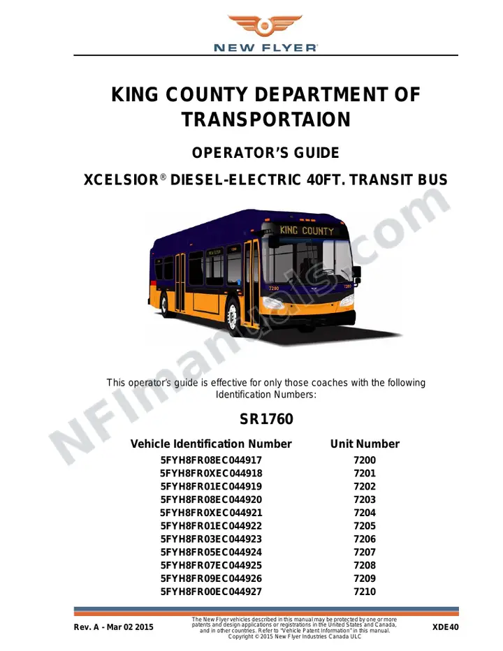 New Flyer XDE40 Manual Package - King County Department of Transportation included manual preview
