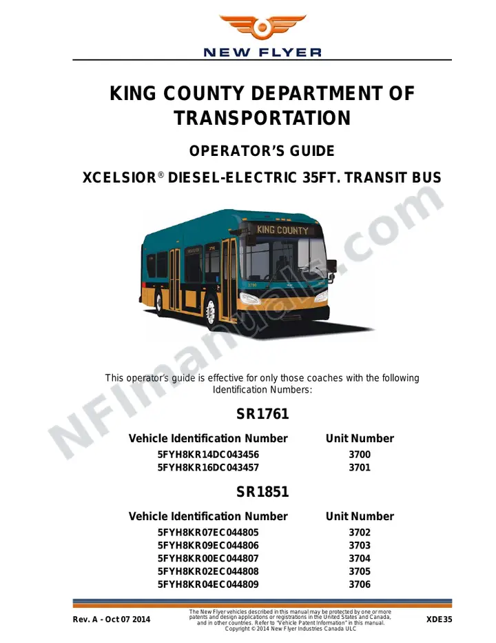 New Flyer XDE35 Manual Package - King County Department of Transportation included manual preview