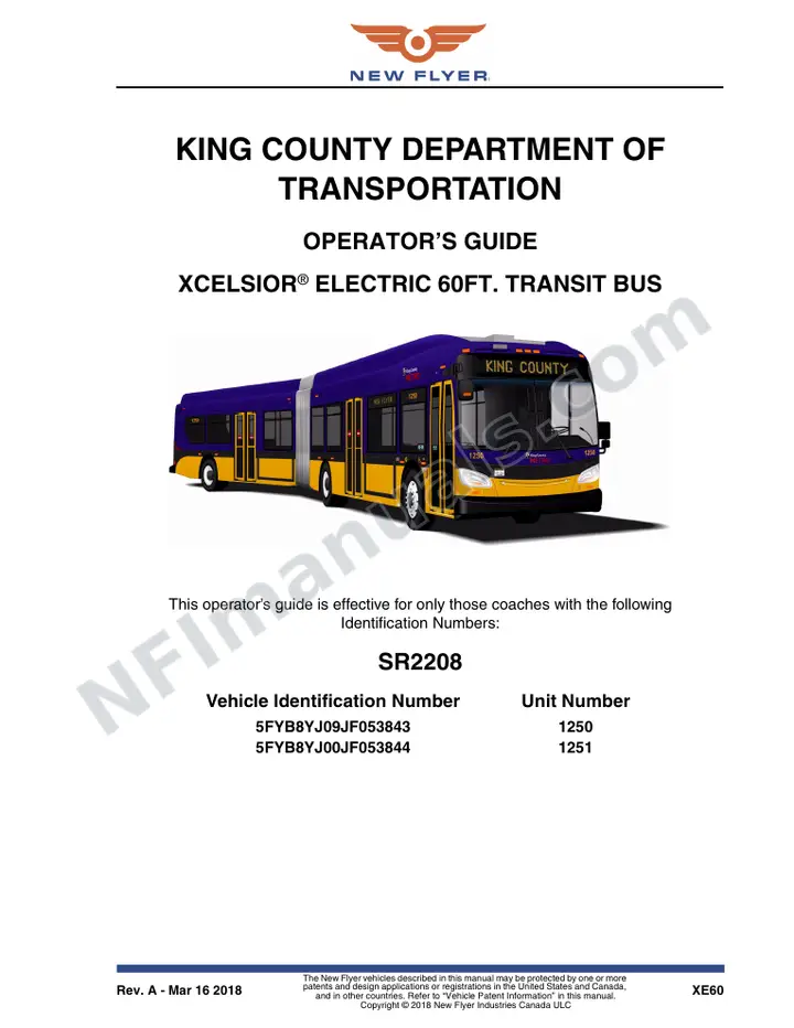 New Flyer XE60 Manual Package - King County Department of Transportation included manual preview