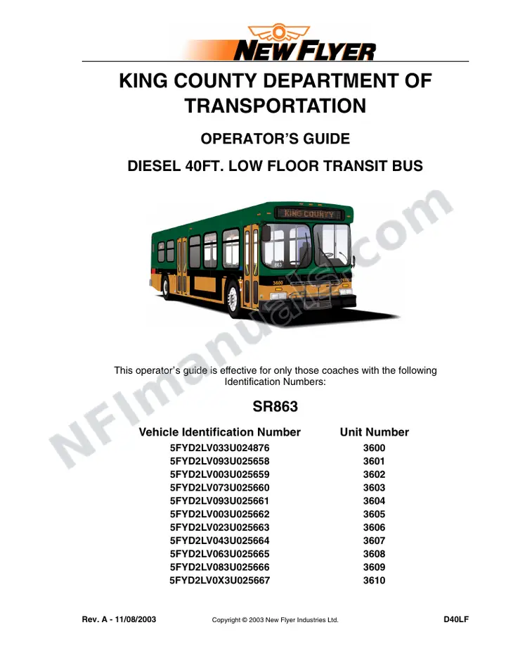 SR863 Operator's Guide, King County Department of Transportation first-page preview