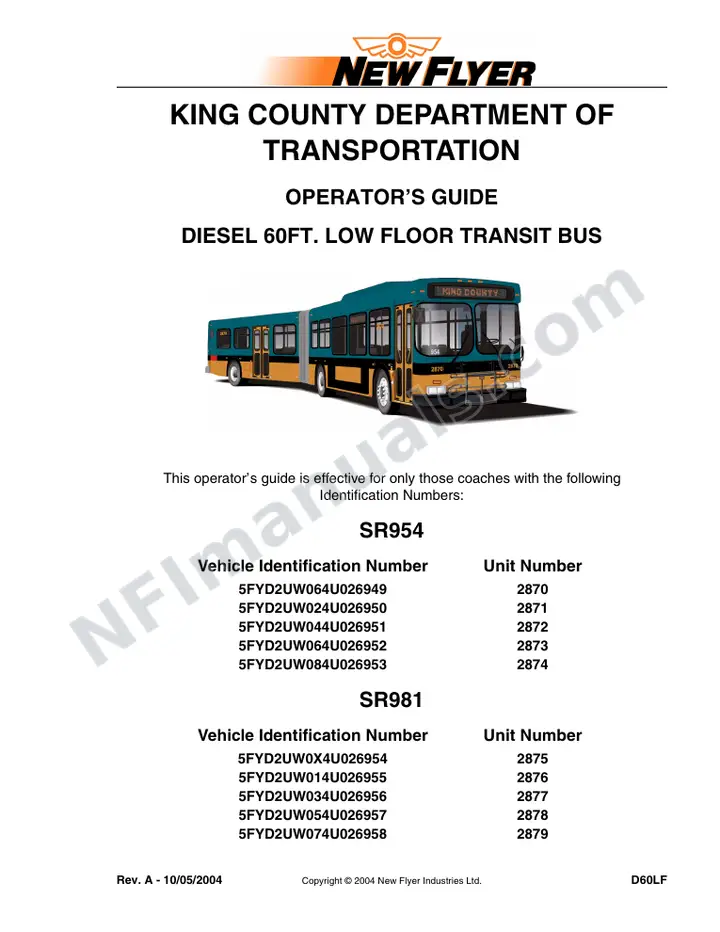 New Flyer D60LF Manual Package - King County Department of Transportation included manual preview