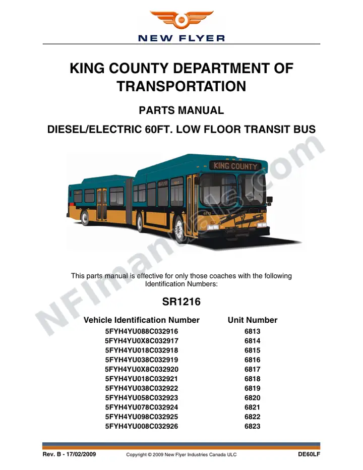 SR1216 Parts Manual, King County Department of Transportation first-page preview