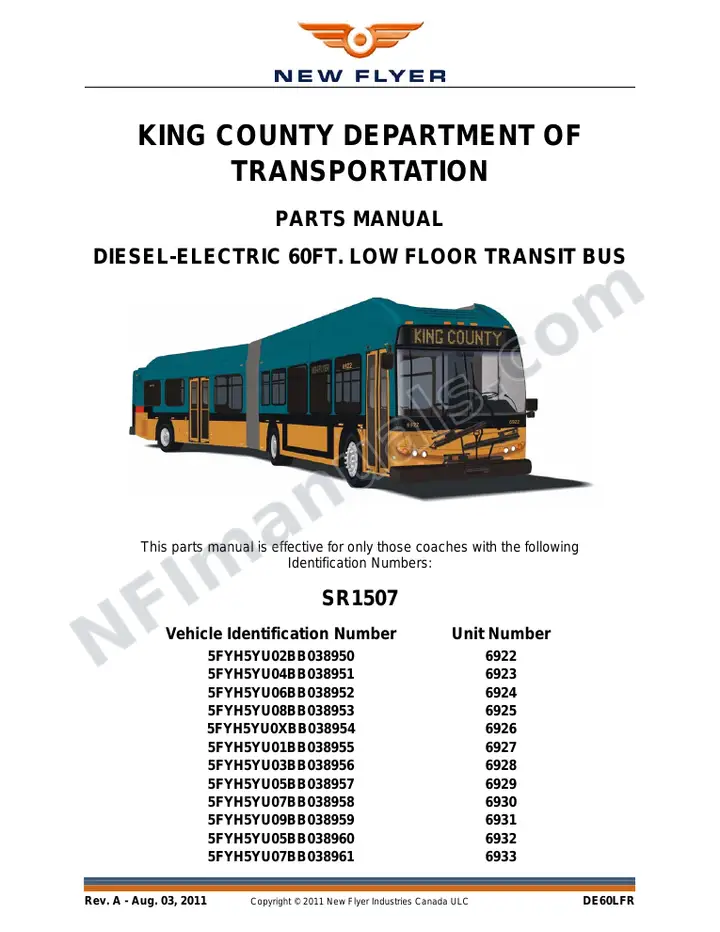 SR1507 Parts Manual, King County Department of Transportation first-page preview