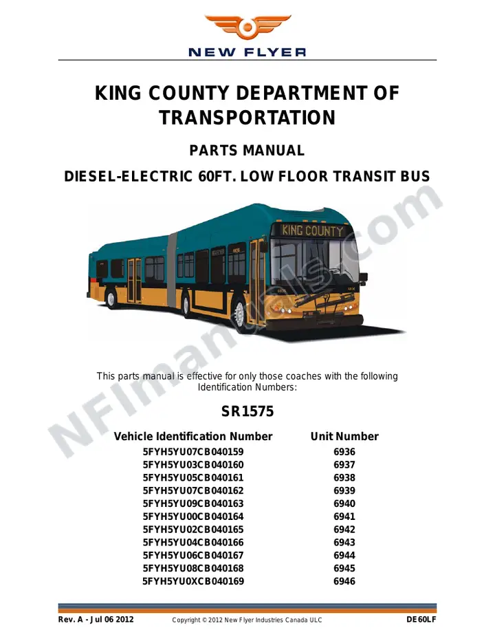 SR1575 Parts Manual, King County Department of Transportation first-page preview