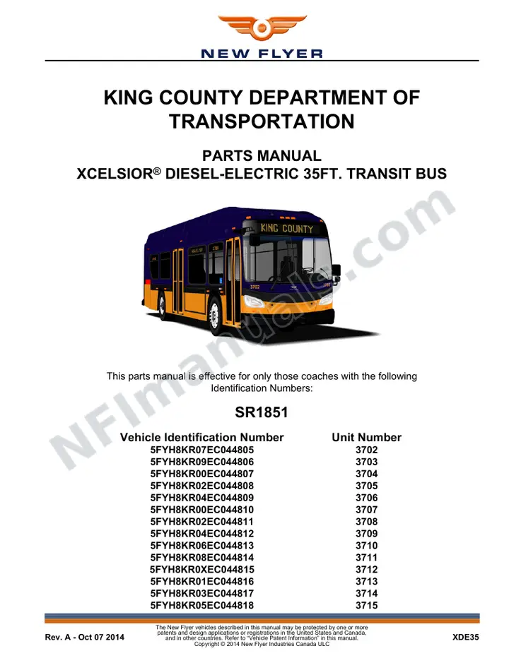 SR1851 Parts Manual, King County Department of Transportation first-page preview
