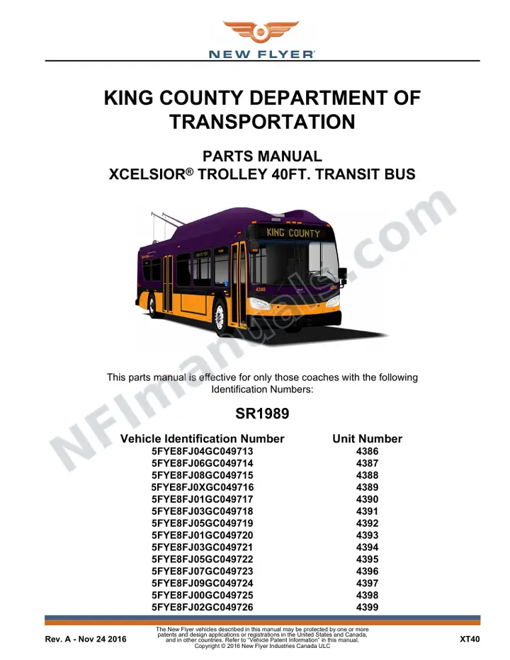 SR1989 Parts Manual, King County Department of Transportation first-page preview